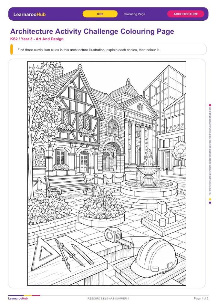 Architecture Activity Challenge Colouring Page — featured image