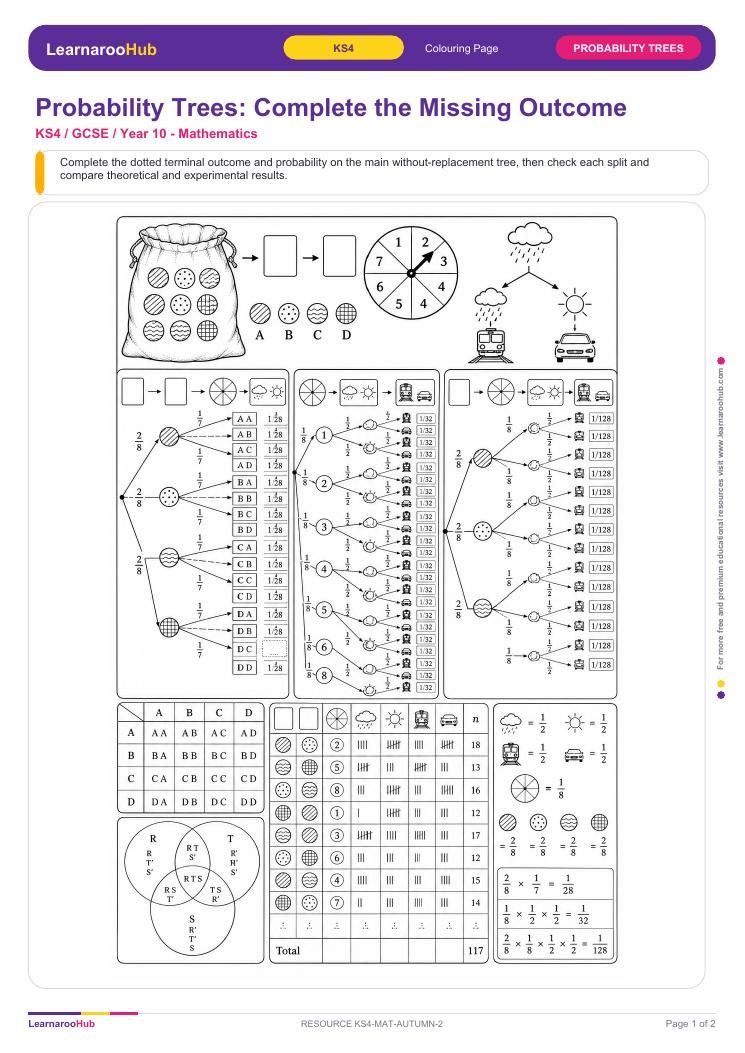 Probability Trees: Complete the Missing Outcome