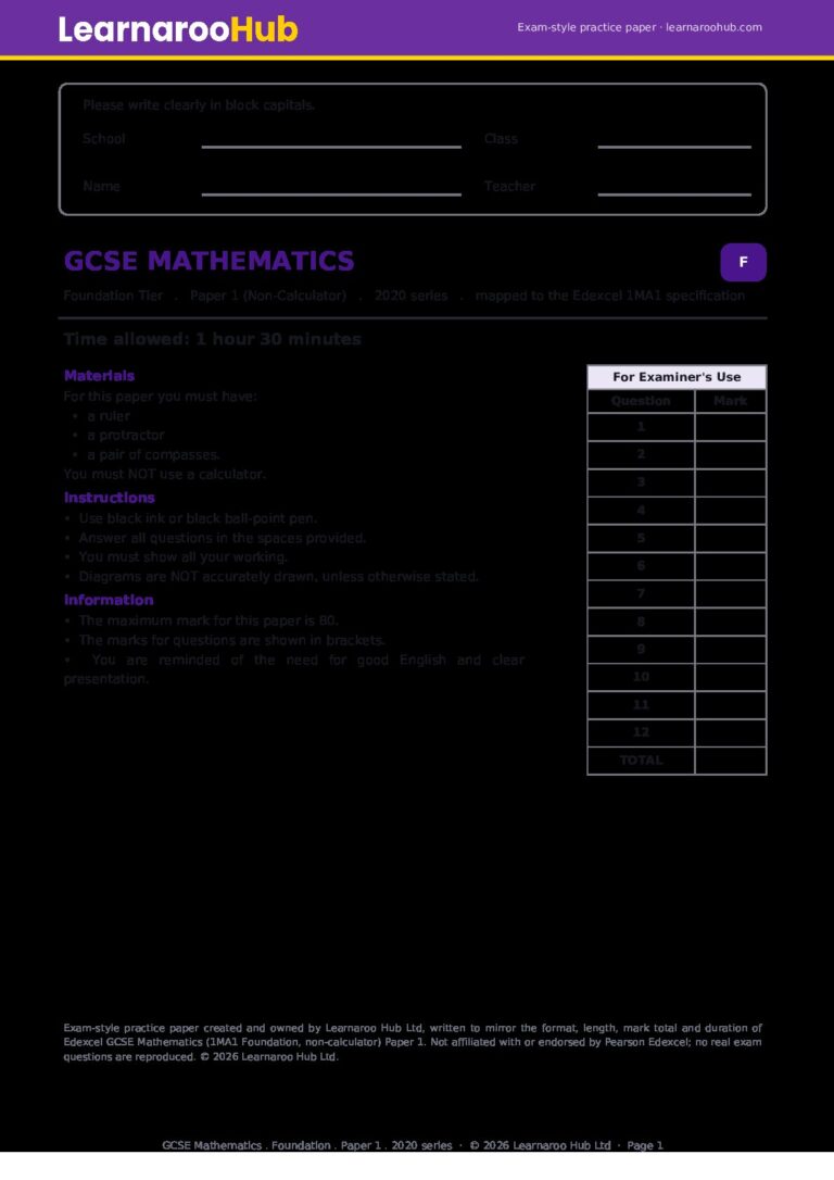 GCSE Maths — Practice Paper — Foundation tier — 2020 series