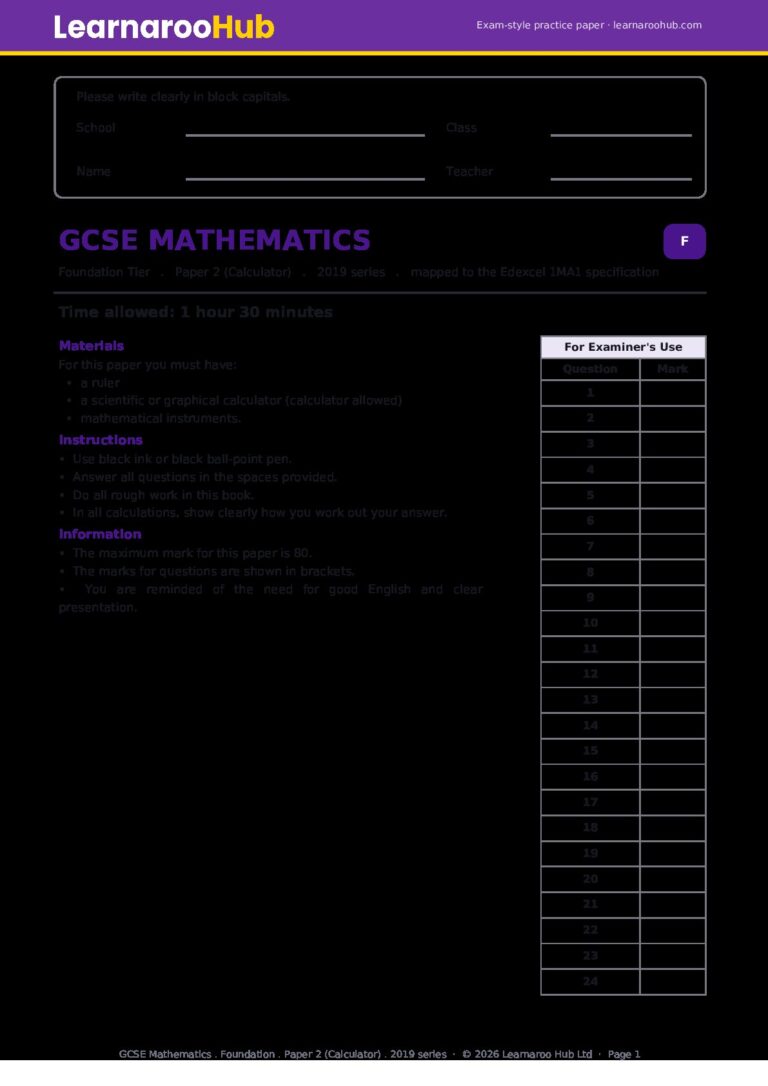 GCSE Maths — Practice Paper 2, Calculator — Foundation tier — 2019 series