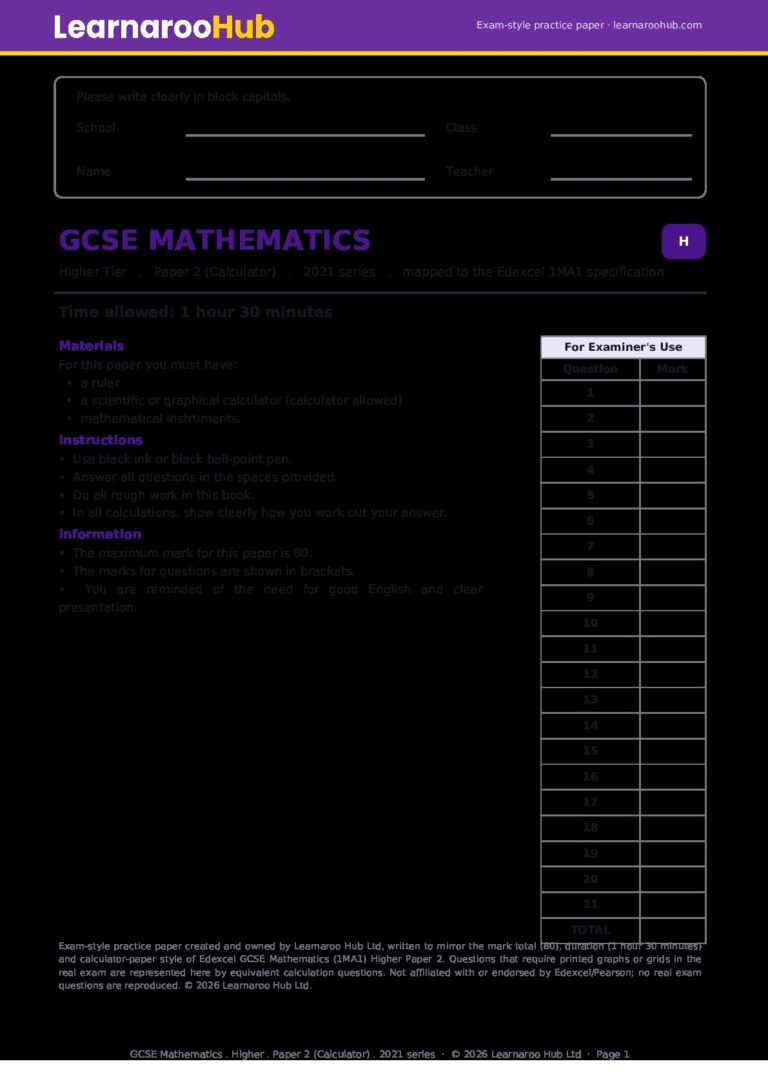 GCSE Maths — Practice Paper 2, Calculator — Higher tier — 2021 series