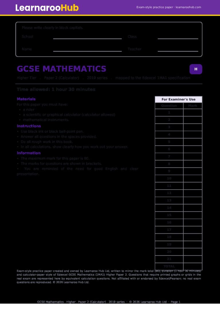 GCSE Maths — Practice Paper 2, Calculator — Higher tier — 2019 series