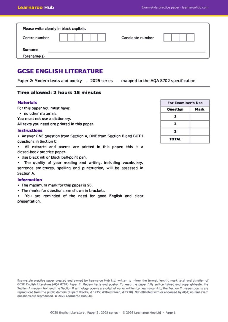 GCSE English Literature — Practice Paper 2: Modern Texts & Poetry — 2025 series