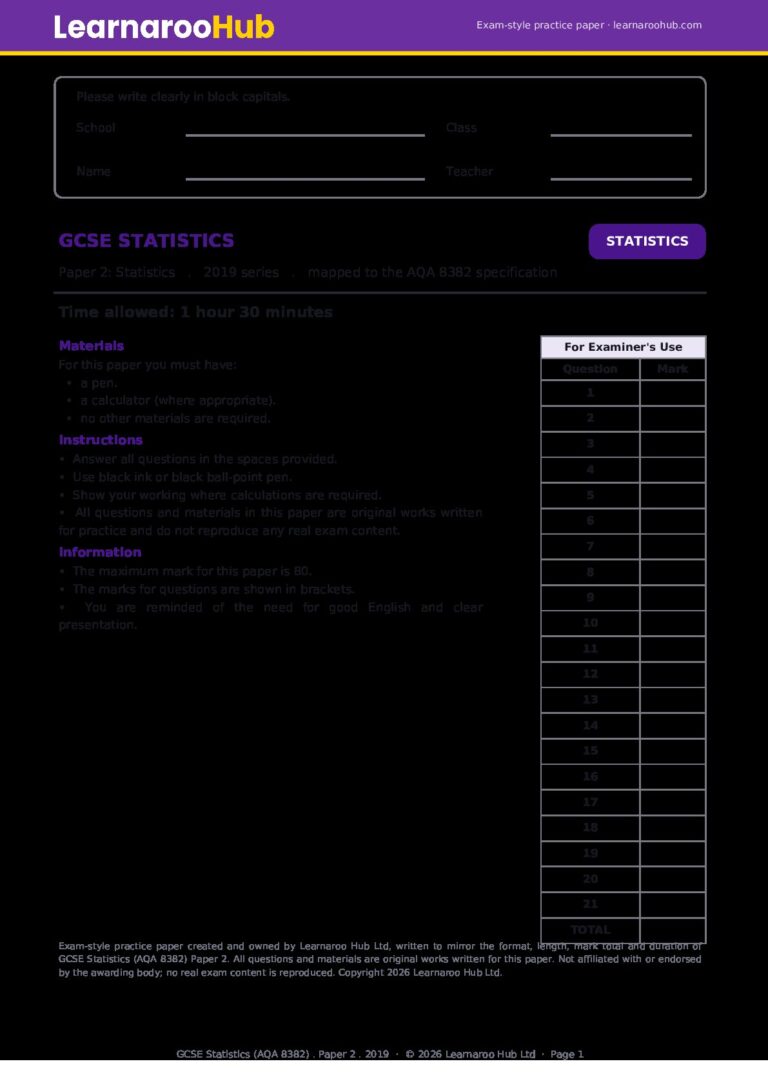 GCSE Statistics — Paper 2 — AQA 8382 — 2019 series