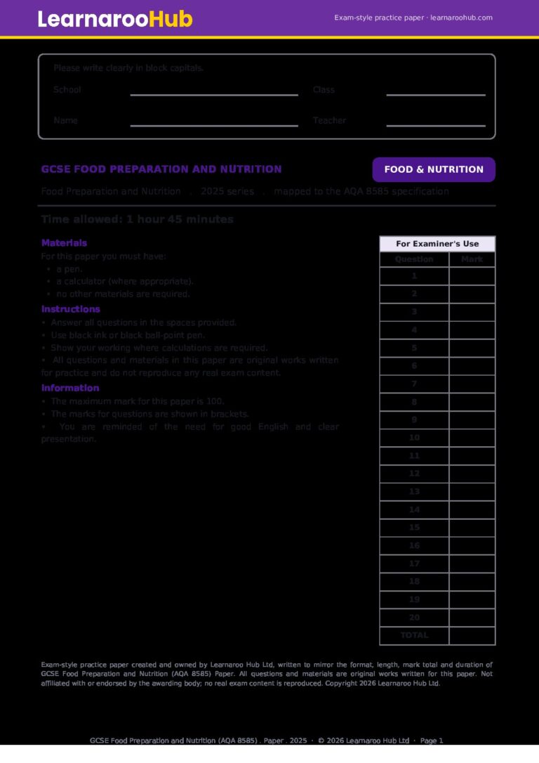 GCSE Food Preparation and Nutrition — Written paper — AQA 8585 — 2025 series