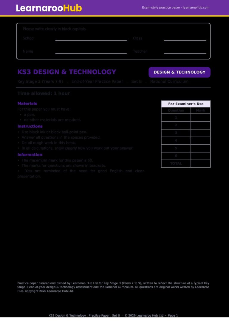 KS3 Design & Technology — End-of-Year Practice Paper (Set B)