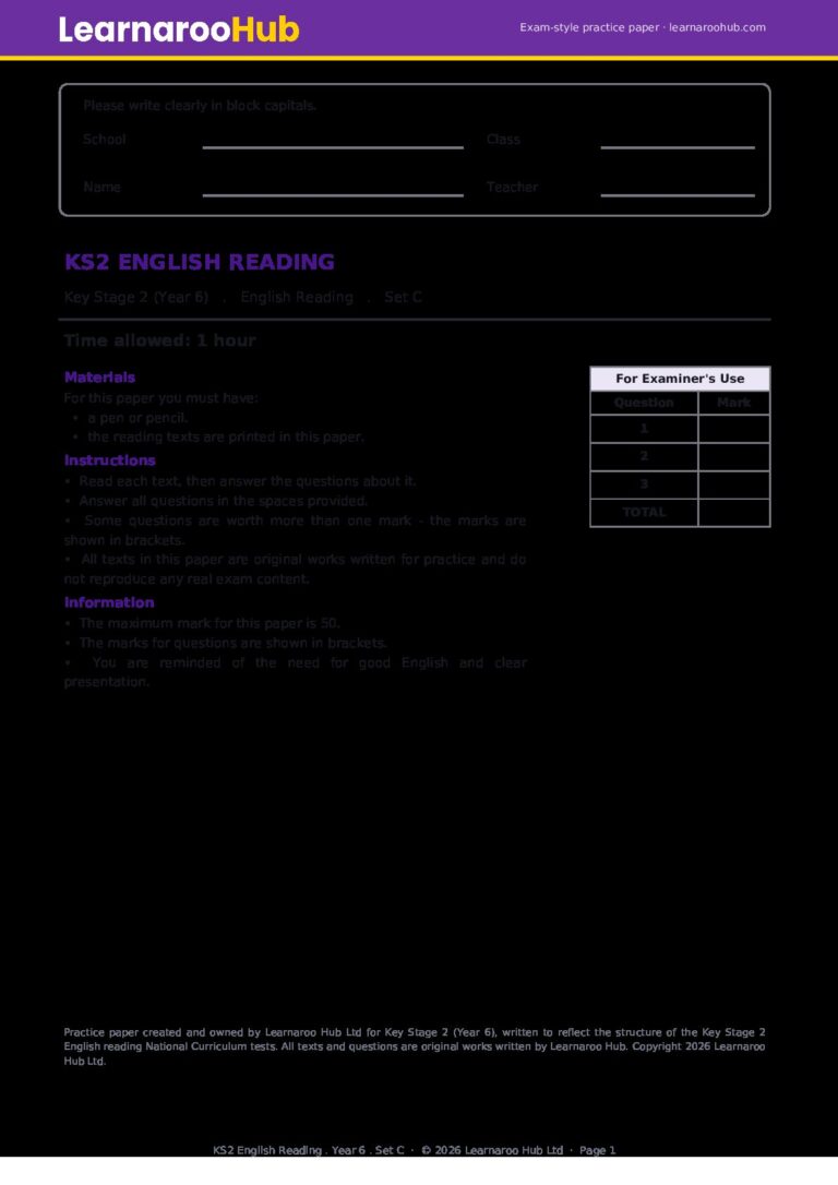 KS2 English Reading — Practice Paper (Set C)