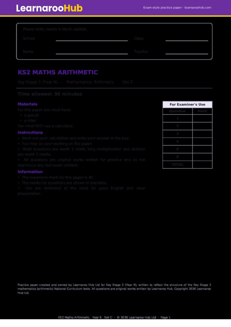 KS2 Maths Arithmetic — Practice Paper (Set C)
