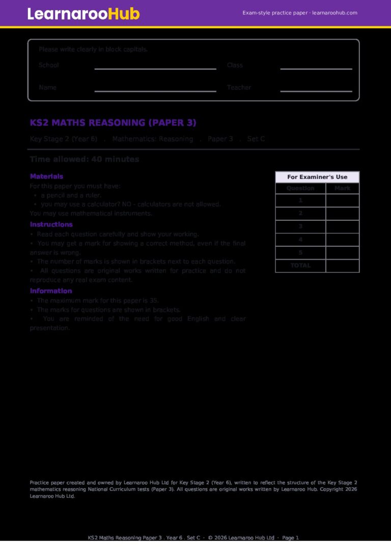 KS2 Maths Reasoning Paper 3 — Practice Paper (Set C)