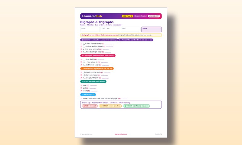 Preview of Digraphs & Trigraphs Worksheet
