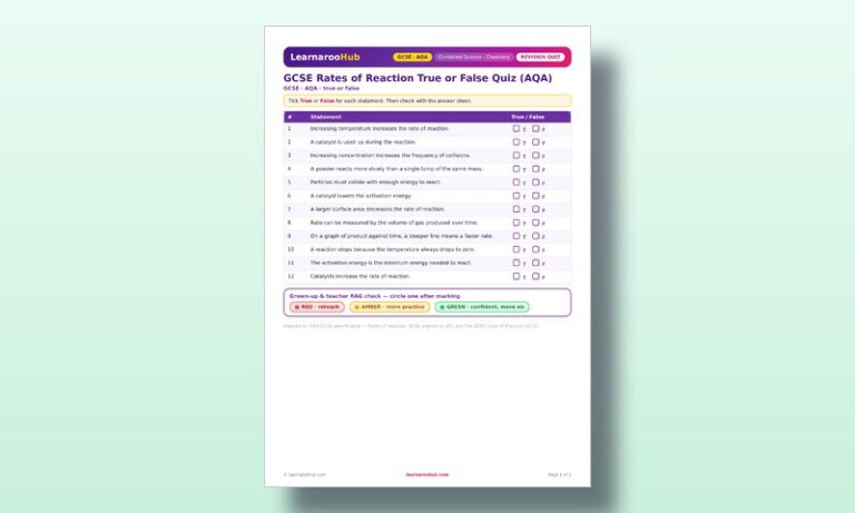 GCSE Rates of Reaction True or False Quiz (AQA)