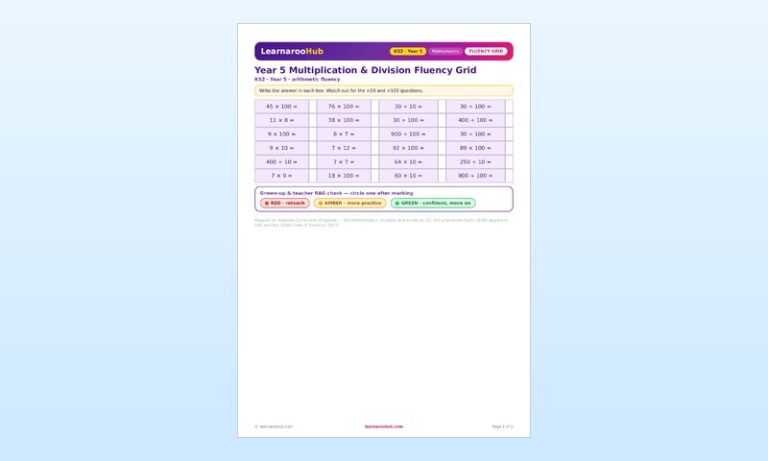 Year 5 Multiplication & Division Fluency Grid