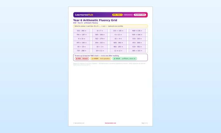 Year 6 Arithmetic Fluency Grid