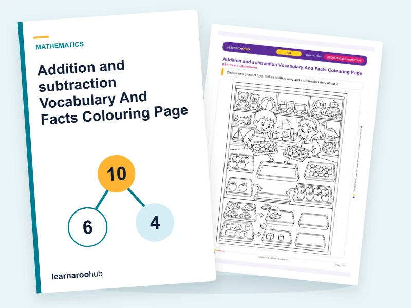 Addition and subtraction Vocabulary And Facts Colouring Page — colouring sheets cover
