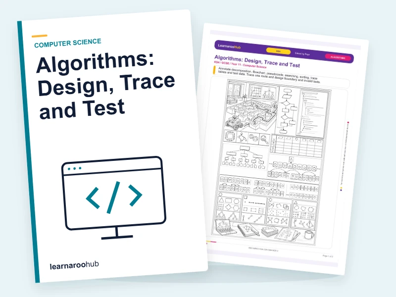 Algorithms: Design, Trace and Test — colouring sheets cover