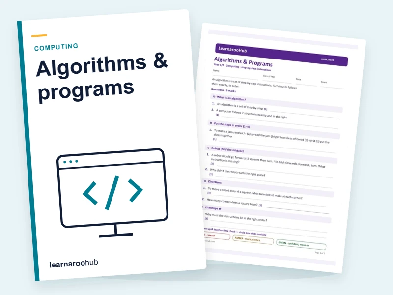 Algorithms & Programs: Worksheet — printable / pdf cover