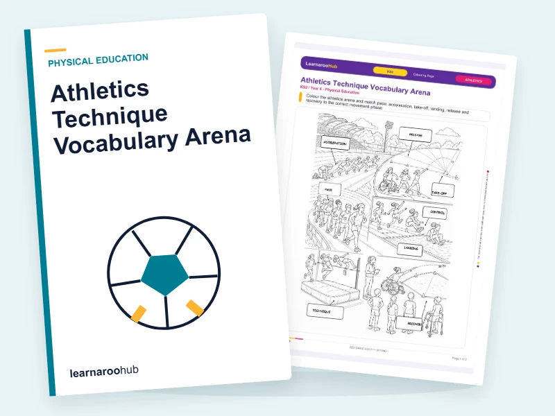 Athletics Technique Vocabulary Arena — colouring sheets cover