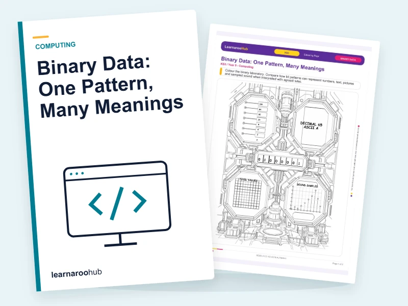 Binary Data: One Pattern, Many Meanings — colouring sheets cover