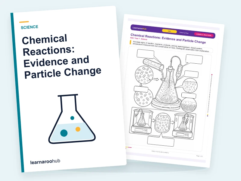 Chemical Reactions: Evidence and Particle Change — colouring sheets cover