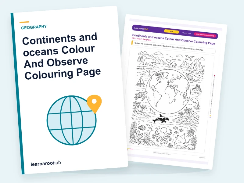 Continents and oceans Colour And Observe Colouring Page — colouring sheets cover