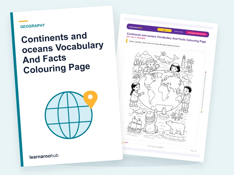 Continents and oceans Vocabulary And Facts Colouring Page — colouring sheets cover