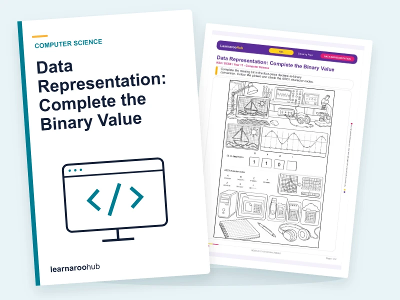 Data Representation: Complete the Binary Value — colouring sheets cover