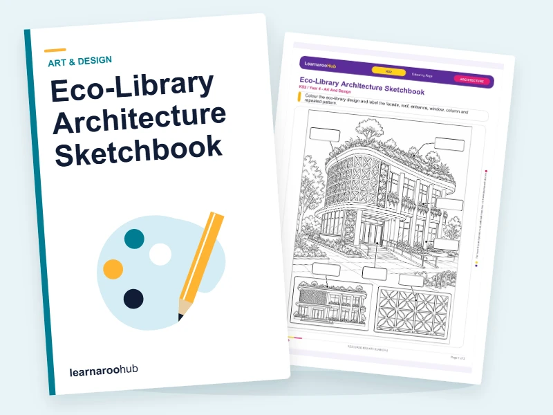 Eco-Library Architecture Sketchbook — colouring sheets cover