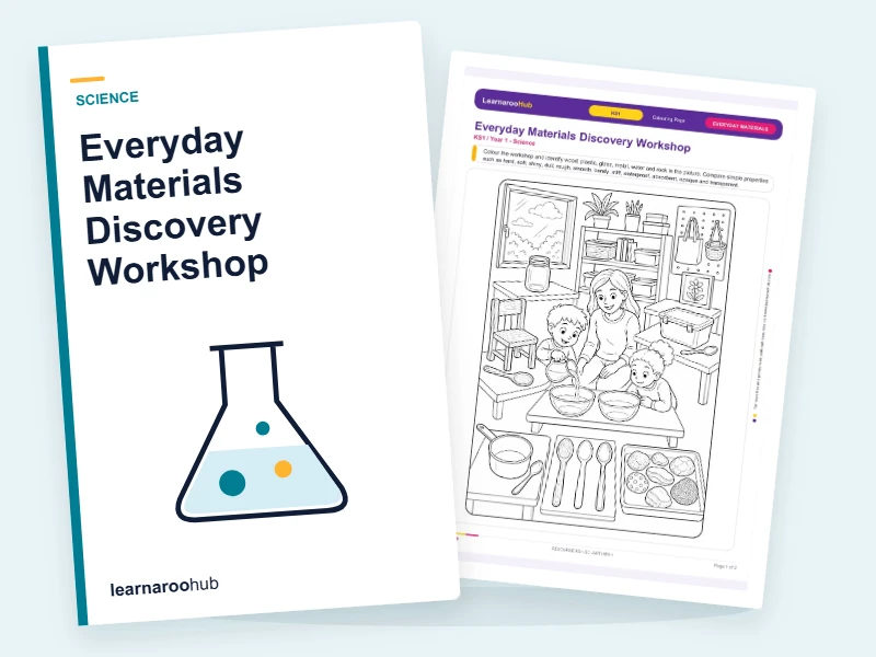Everyday Materials Discovery Workshop — colouring sheets cover