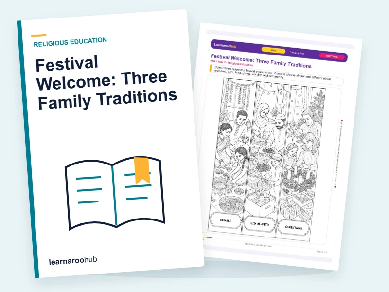 Festival Welcome: Three Family Traditions — colouring sheets cover