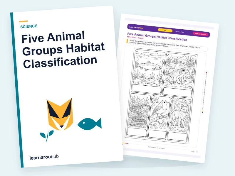 Five Animal Groups Habitat Classification — colouring sheets cover