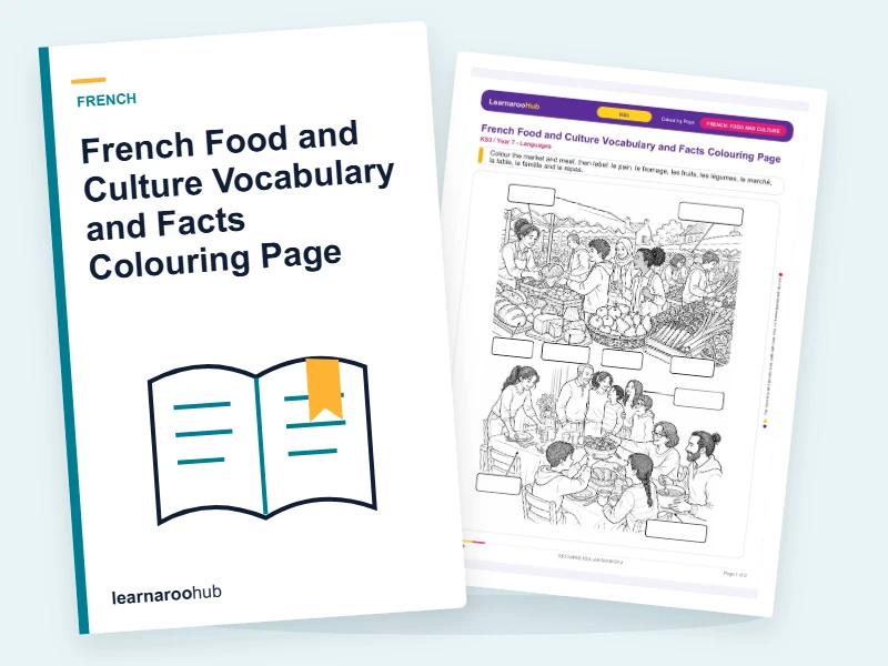 French Food and Culture Vocabulary and Facts Colouring Page — colouring sheets cover