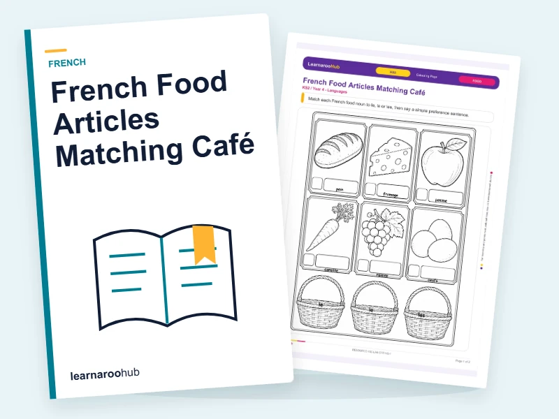 French Food Articles Matching Café — colouring sheets cover