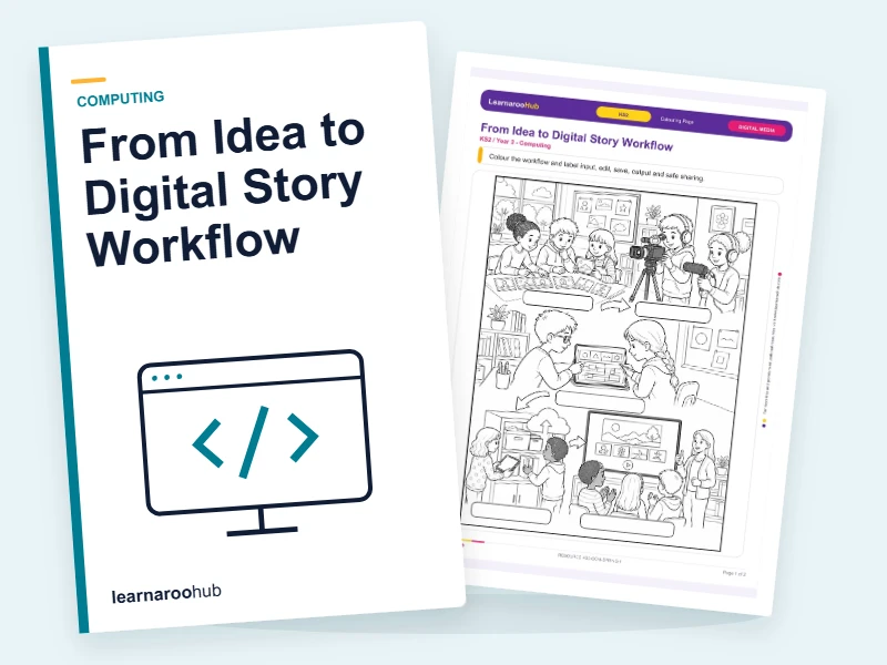 From Idea to Digital Story Workflow — colouring sheets cover
