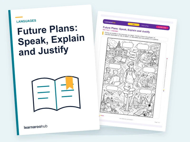 Future Plans: Speak, Explain and Justify — colouring sheets cover