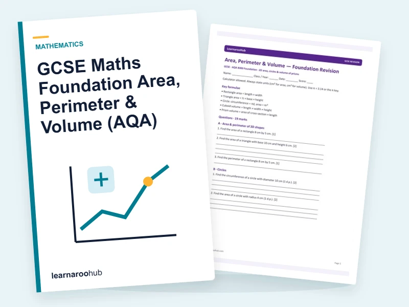 GCSE Maths Foundation Area, Perimeter & Volume (AQA) — printable / pdf cover