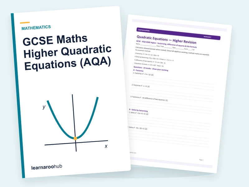 GCSE Maths Higher Quadratic Equations (AQA) — printable / pdf cover