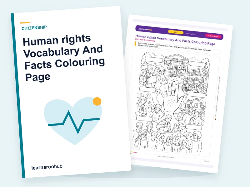 Human rights Vocabulary And Facts Colouring Page — colouring sheets cover