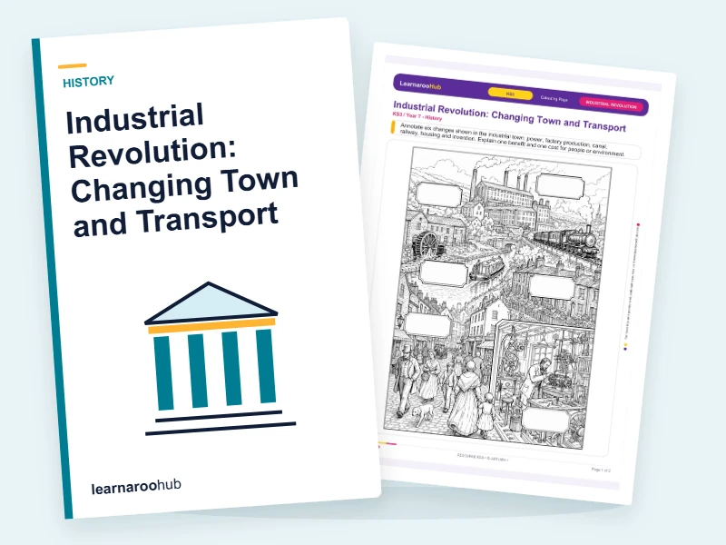 Industrial Revolution: Changing Town and Transport — colouring sheets cover