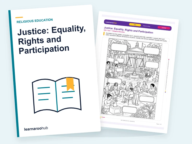 Justice: Equality, Rights and Participation — colouring sheets cover