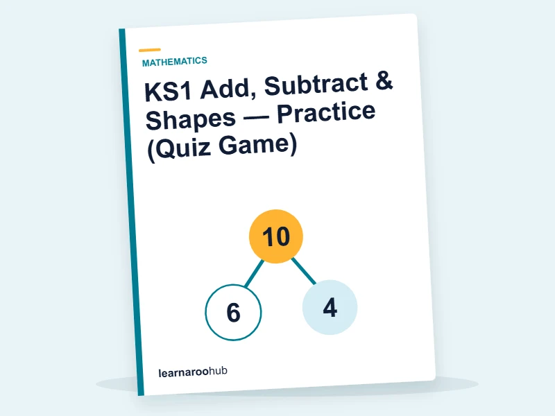 KS1 Add, Subtract & Shapes — Practice (Quiz Game) — quiz cover