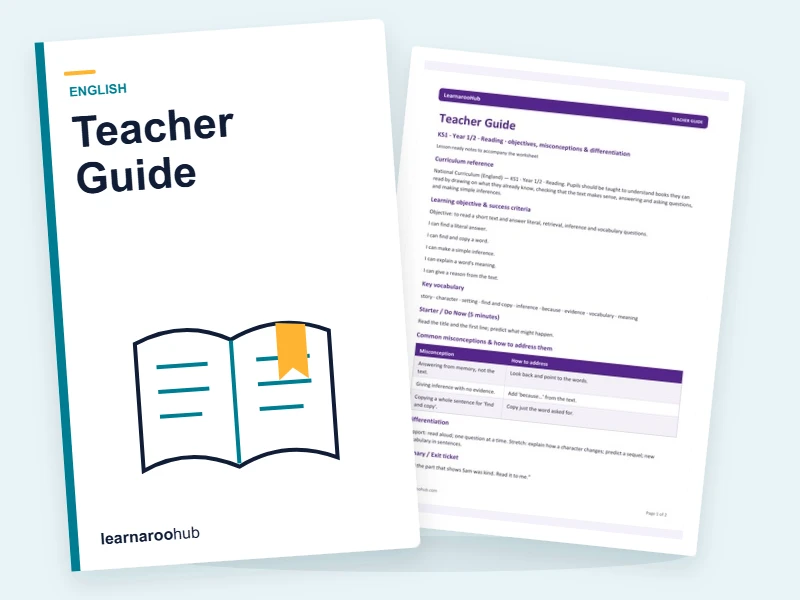 KS1 Reading: Teacher Guide — printable / pdf cover