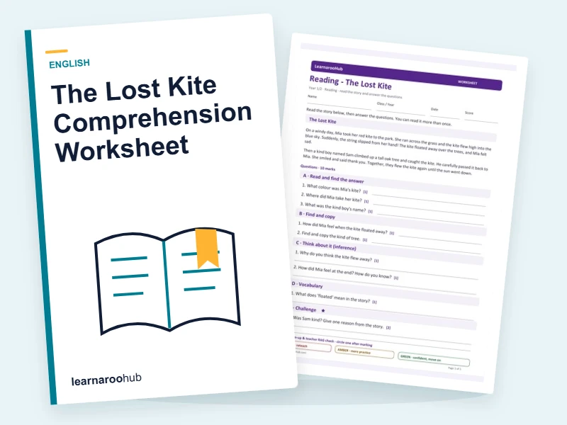 KS1 Reading: The Lost Kite Comprehension Worksheet — printable / pdf cover