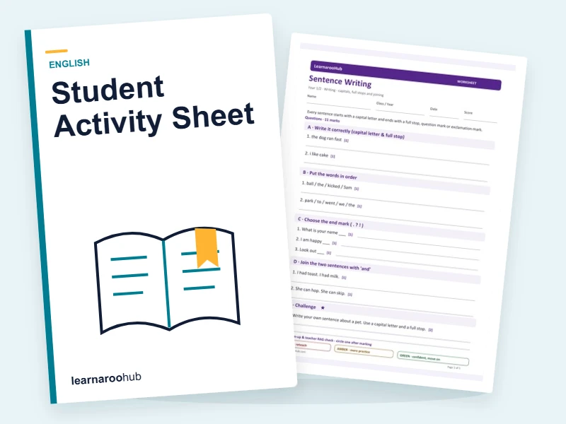 KS1 Sentence Writing: Student Activity Sheet — printable / pdf cover