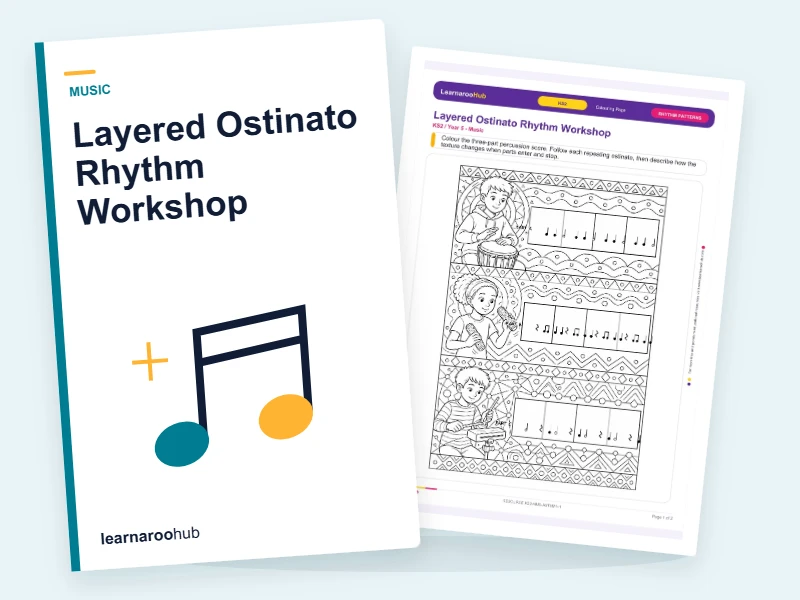 Layered Ostinato Rhythm Workshop — colouring sheets cover