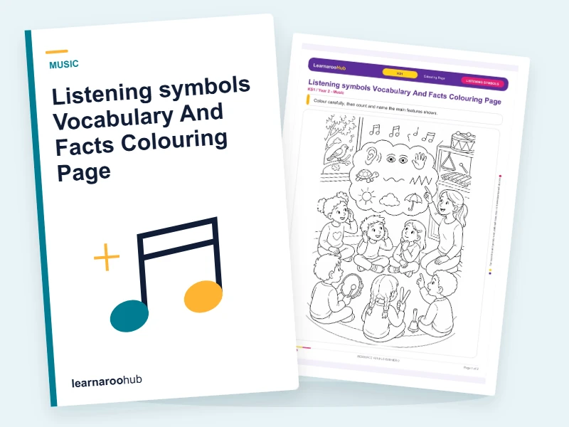Listening symbols Vocabulary And Facts Colouring Page — colouring sheets cover