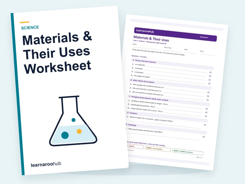 Materials & Their Uses Worksheet — printable / pdf cover