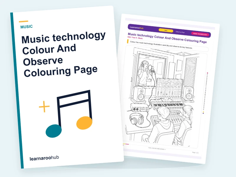 Music technology Colour And Observe Colouring Page — colouring sheets cover