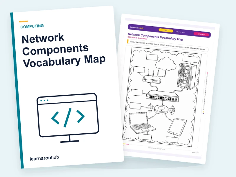 Network Components Vocabulary Map — colouring sheets cover