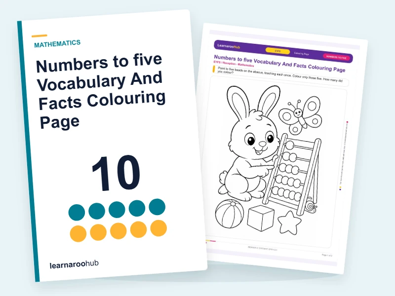 Numbers to five Vocabulary And Facts Colouring Page — colouring sheets cover
