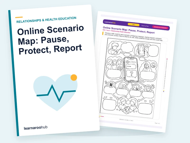 Online Scenario Map: Pause, Protect, Report — colouring sheets cover